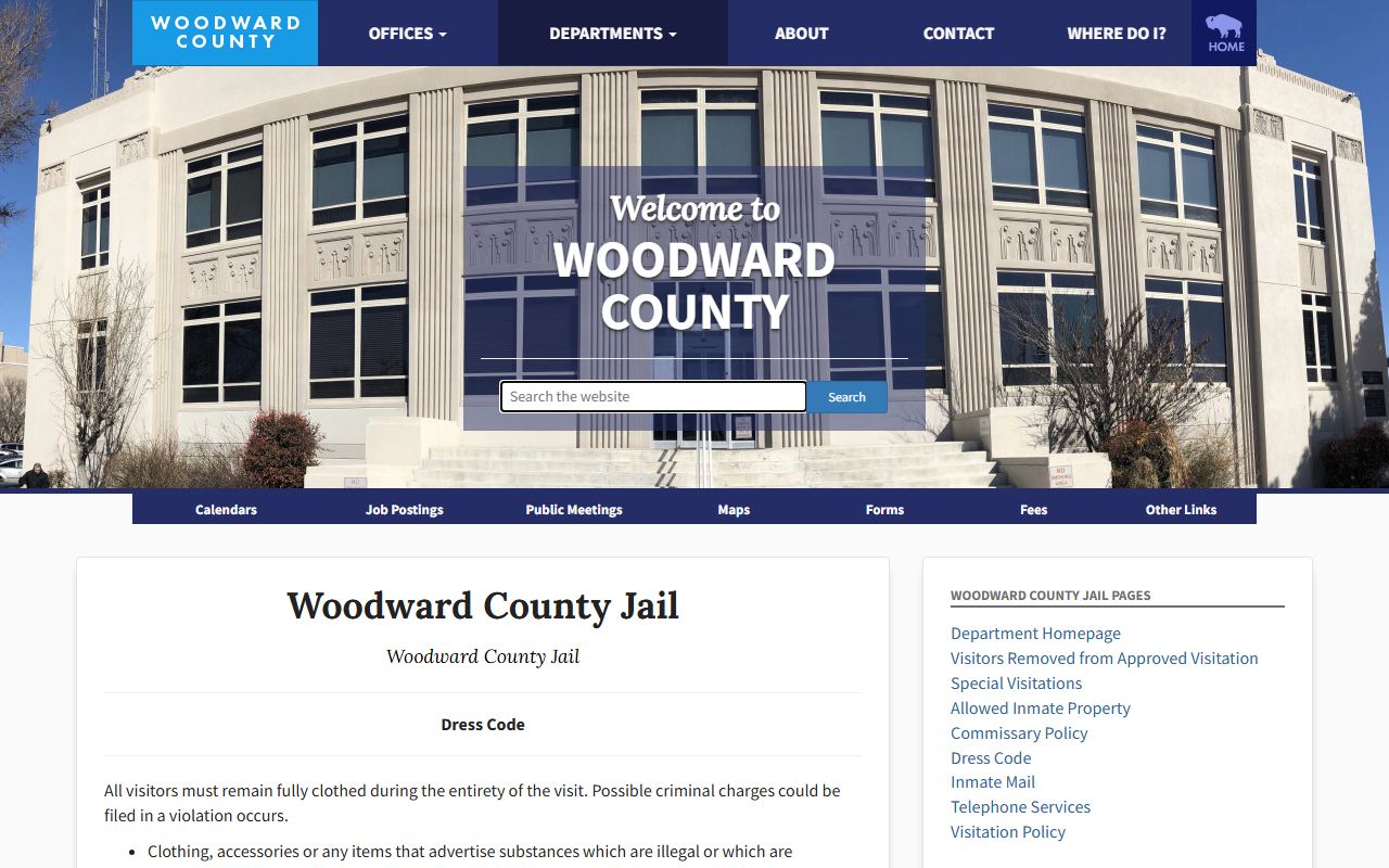Woodward County Jail visitation dress code inmate records
